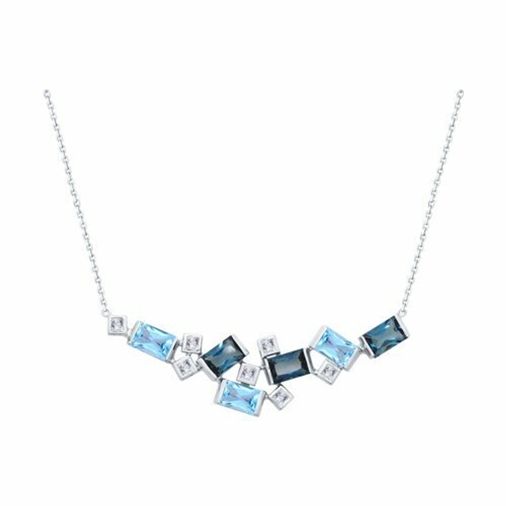 Колье из белого золота с голубыми и синими топазами и Swarovski Zirconia