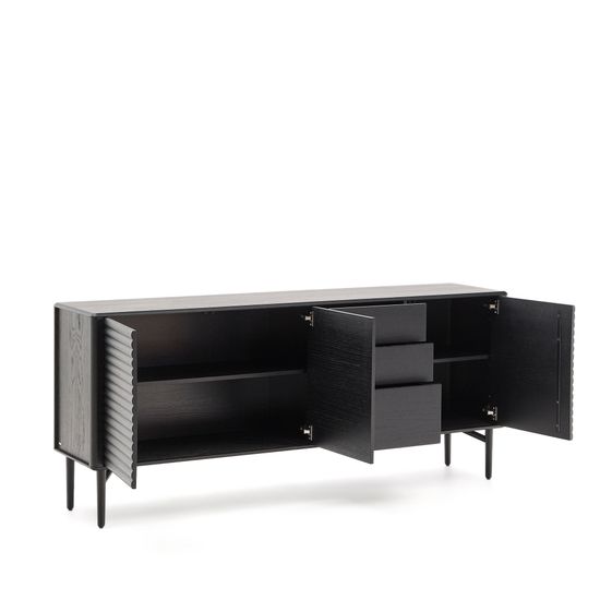 Комод Lenon с 3 дверцами и 3 ящиками черный из массива и шпона дуба