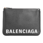 Balenciaga Letter Print Cow Leather Clutch Women"s Black