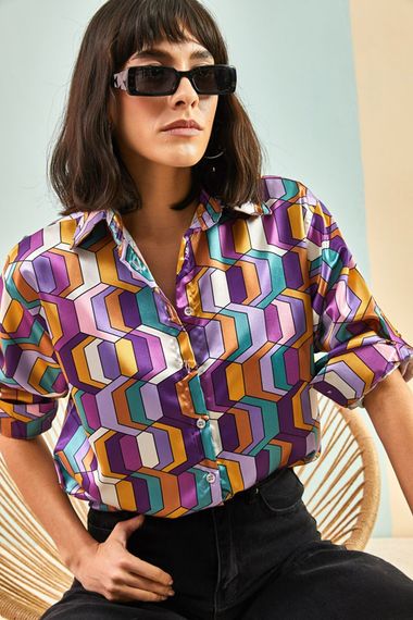 Qadın üçün ipək bluz bənövşəyi 30801019