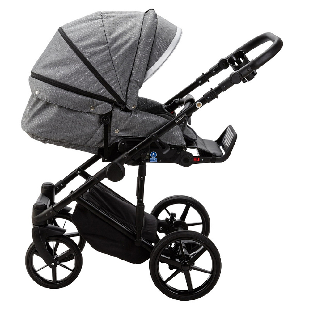 Детская коляска Adamex Rimini 2 в 1 RI11A LUX (СЕРЫЙ С СЕРЕБР.ЛЮРЕКСОМ+Т.СЕР.КОЖА+СЕРЕБР.ОТДЕЛКА)