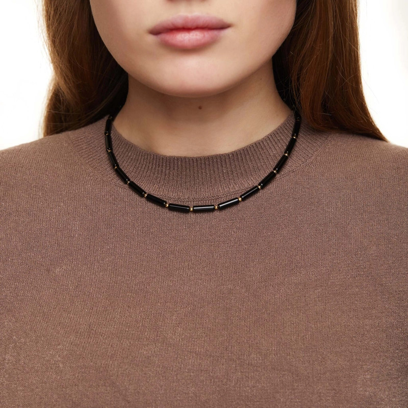 Колье Трубочки из Черного Оникса