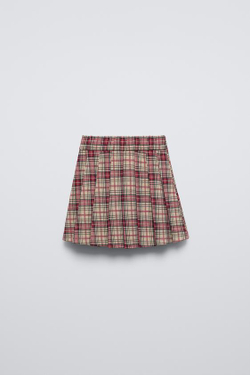 ZARA КЛЕТЧАТАЯ ЮБКА В СКЛАДКУ, КРАСНЫЙ
