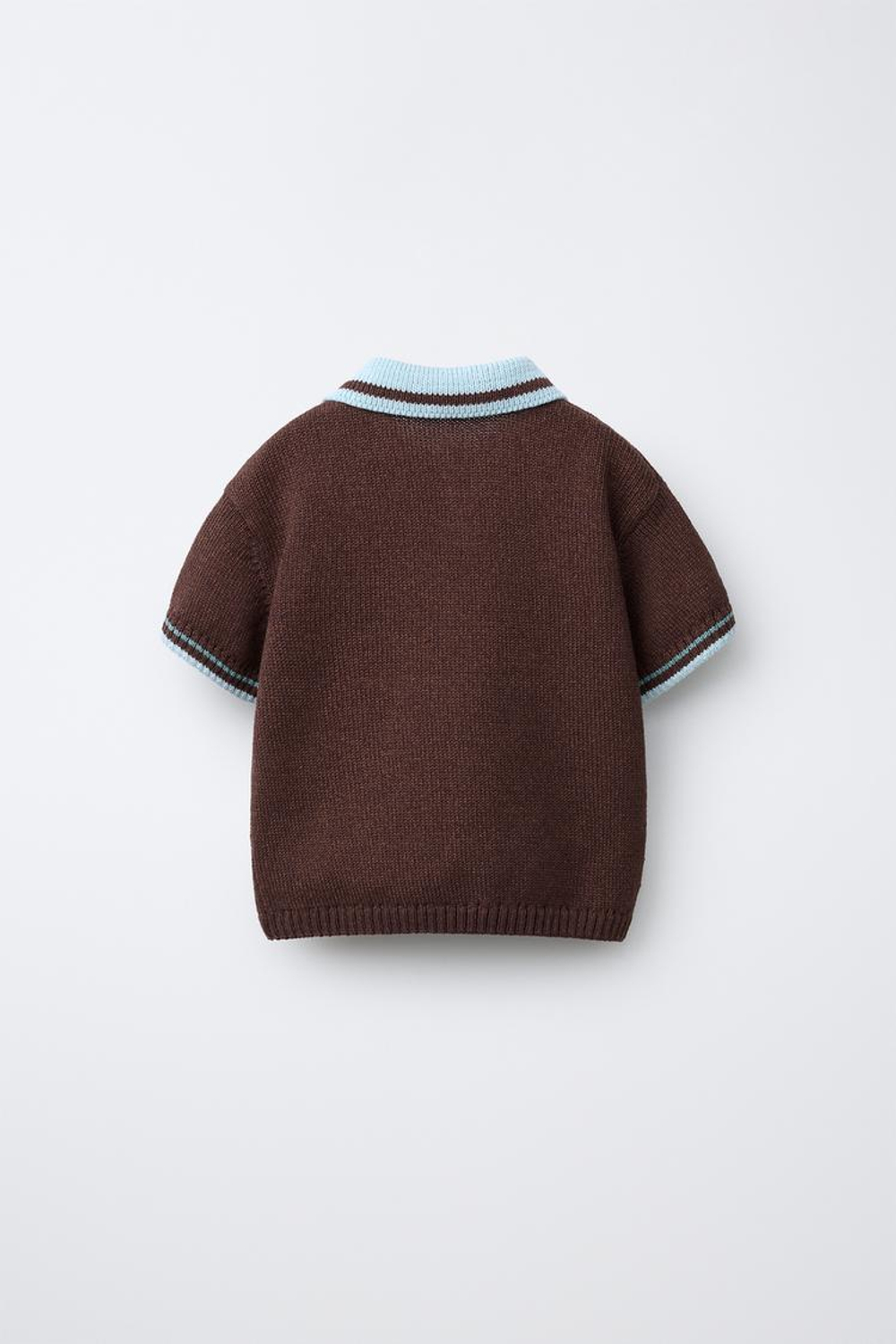 ZARA ТРИКОТАЖНОЕ ПОЛО С КОНТРАСТНЫМ ВОРОТНИКОМ, КОРИЧНЕВО-СИНИЙ