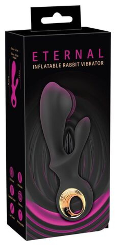 Черный вибратор-кролик с функцией расширения Inflatable Rabbit Vibrator - 18,3 см. (Цвет: черный)