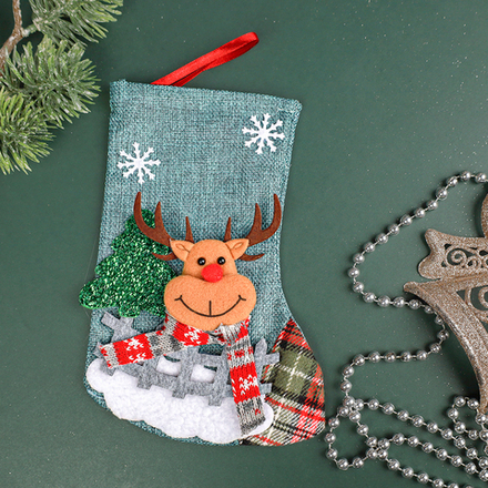 Новогодний носок для подарков Олень 22x15 см / Е140 /уп 300/