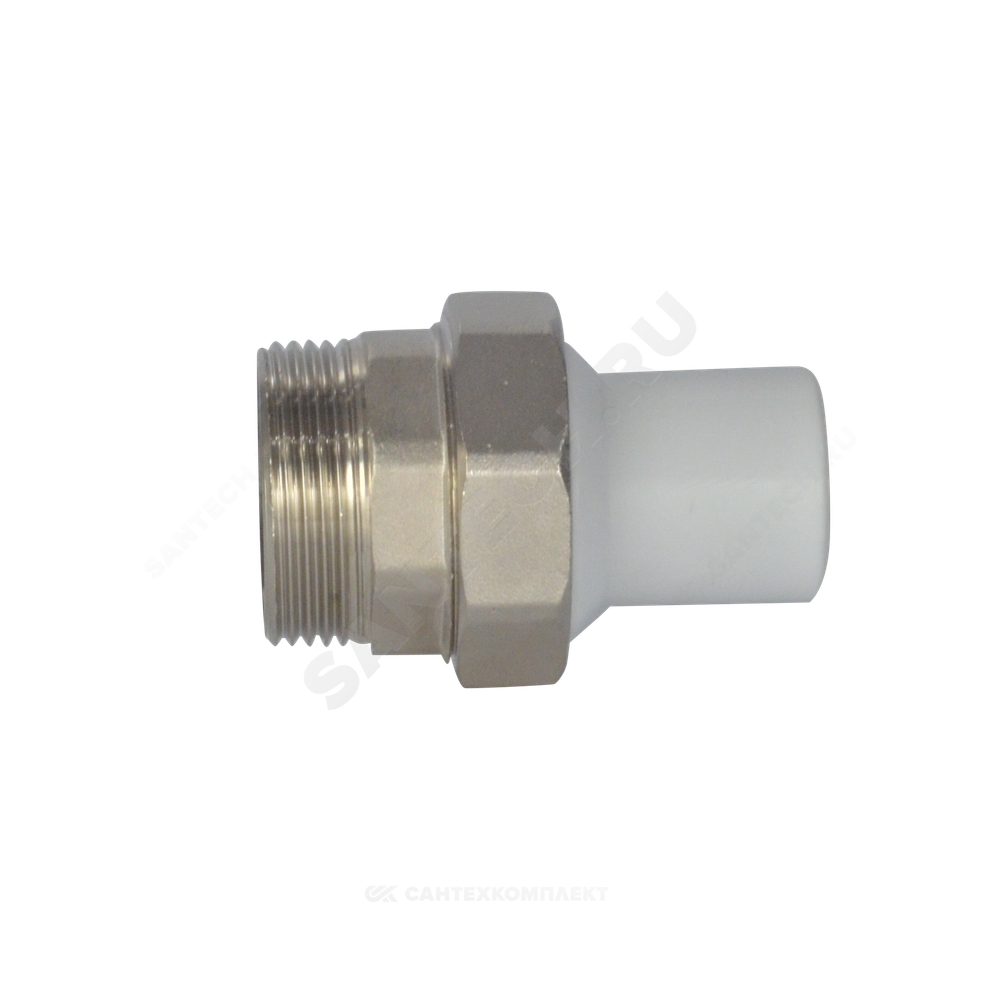 Муфта трубная PP-R комбинированная разъемная белая Дн 20х3/4" Ру25 наруж пайка/НР VALFEX 10158120