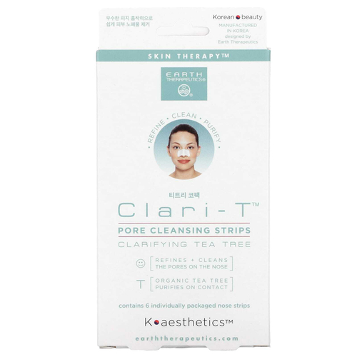 Earth Therapeutics, Clari-T Pore Cleansing Strips, очищающее средство с чайным деревом, 6 полосок для носа