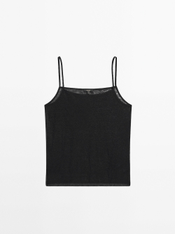 Massimo Dutti Топ из смесового льна на бретелях с вырезом, черный
