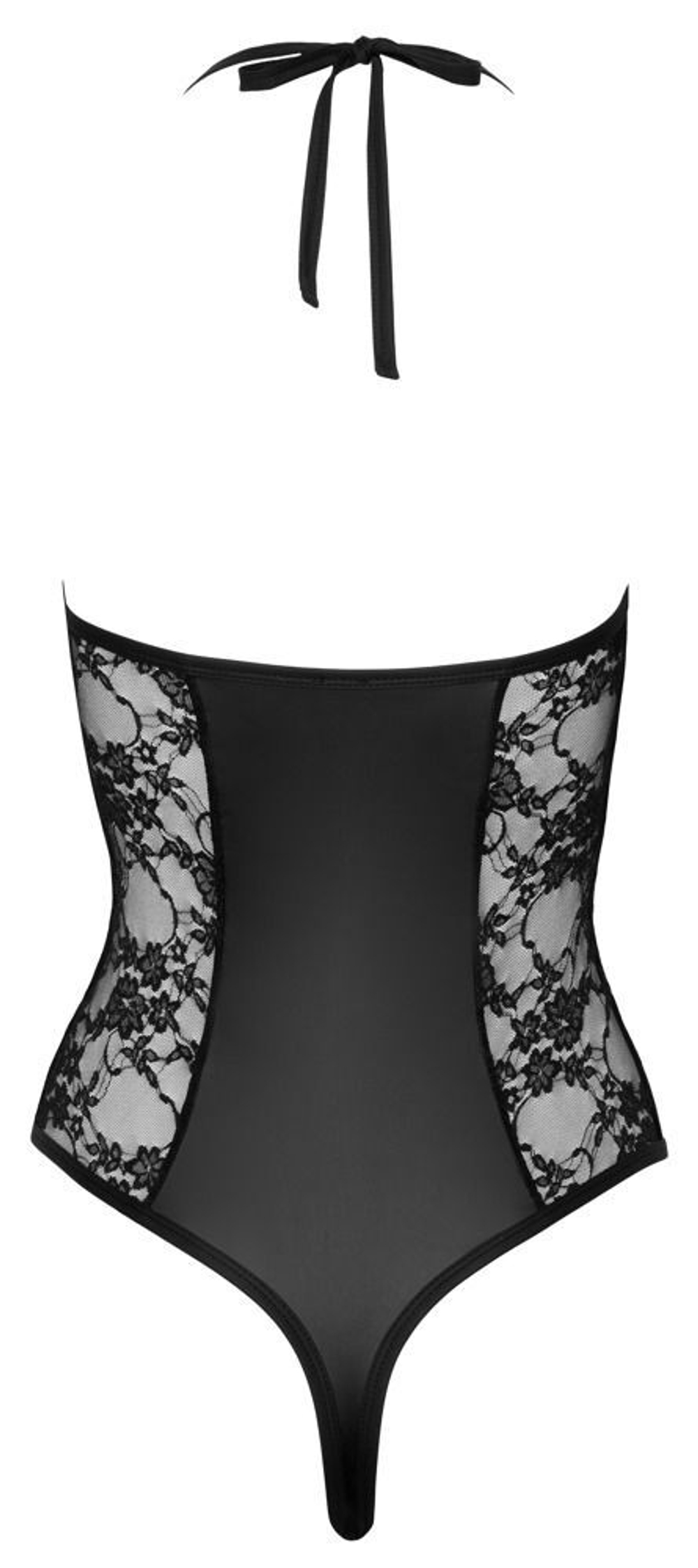 Сексуальное боди из цветочного кружева и wet-look материала (Размер: M) (Цвет: черный)