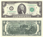 Счастливая банкнота 2 доллара 2013 год UNC
