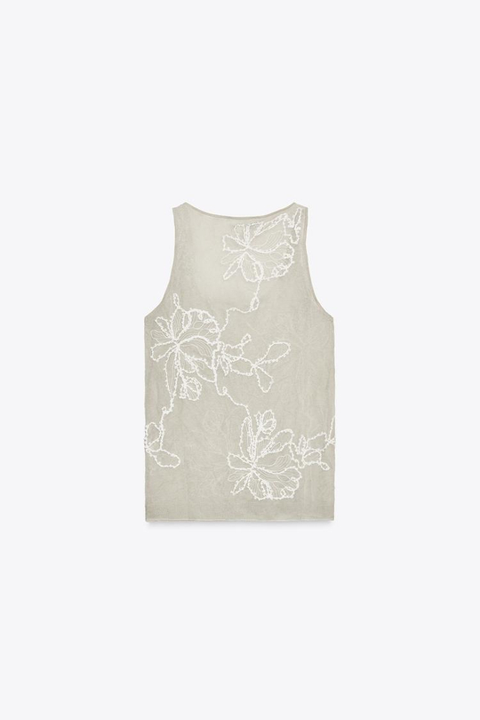 ZARA ПОЛУПРОЗРАЧНЫЙ ТОП, ЭКРЮ