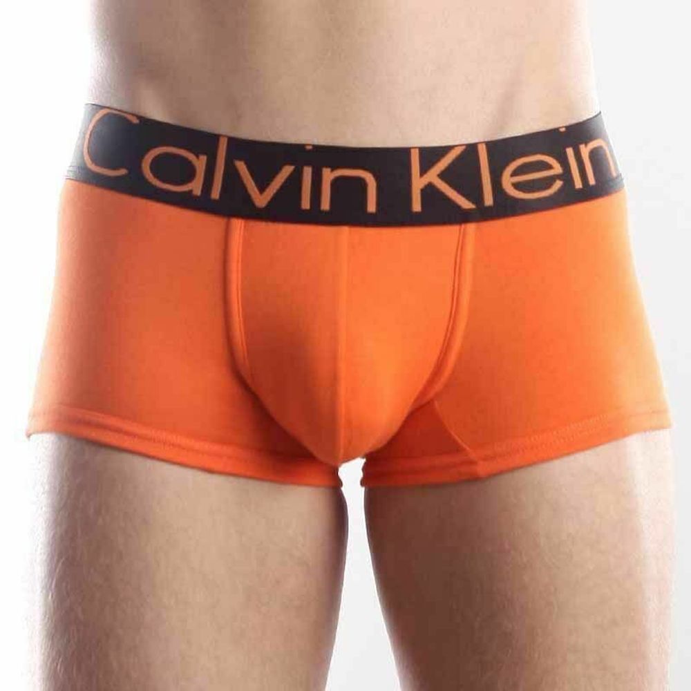 Мужские трусы хипсы оранжевые с черной резинкой Calvin Klein Steel Orange Black Waistband Boxer