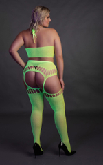 Эффектный комплект-сетка: топ и чулки на поясе (Размер: XL-4XL) (Цвет: зеленый)
