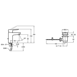 Смеситель для раковины Jacob Delafon Oscar E29842-BL Черный матовый схема