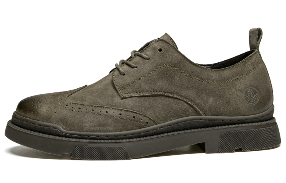 LEAVELAND Casual Leather Shoes Men"s Low top Khaki/Gray