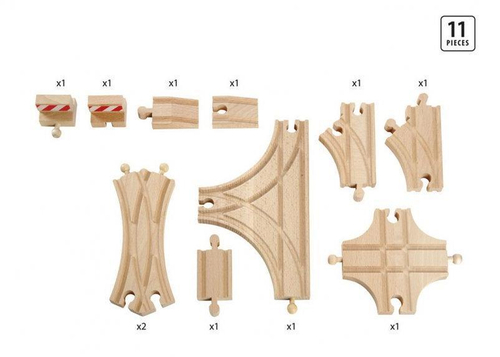BRIO Ж/д рельсы, стрелки, разъезды, крестовина, съезды и тупики, 11 деталей
