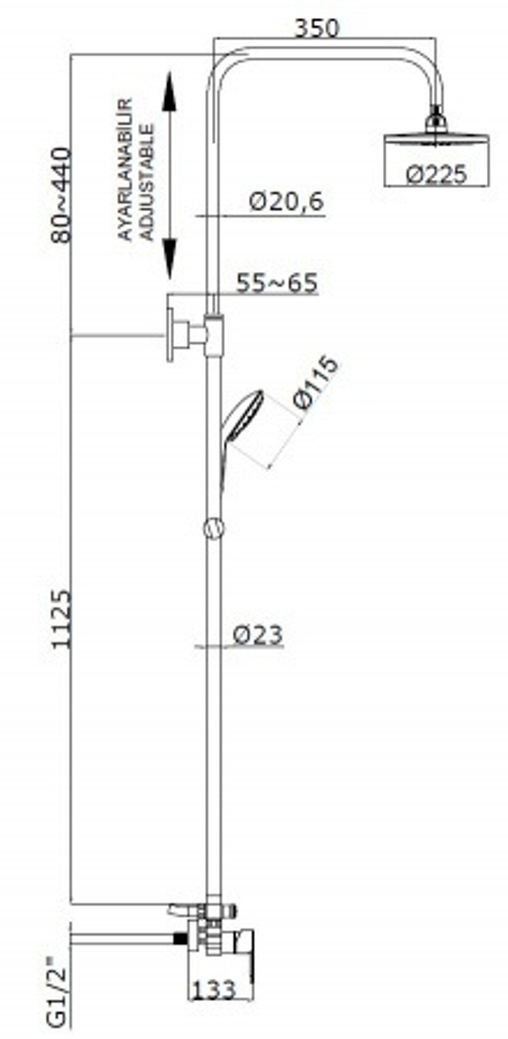 Душевая система AZARIO TEVIS со смесителем для душа, хром (AZ-15780161)