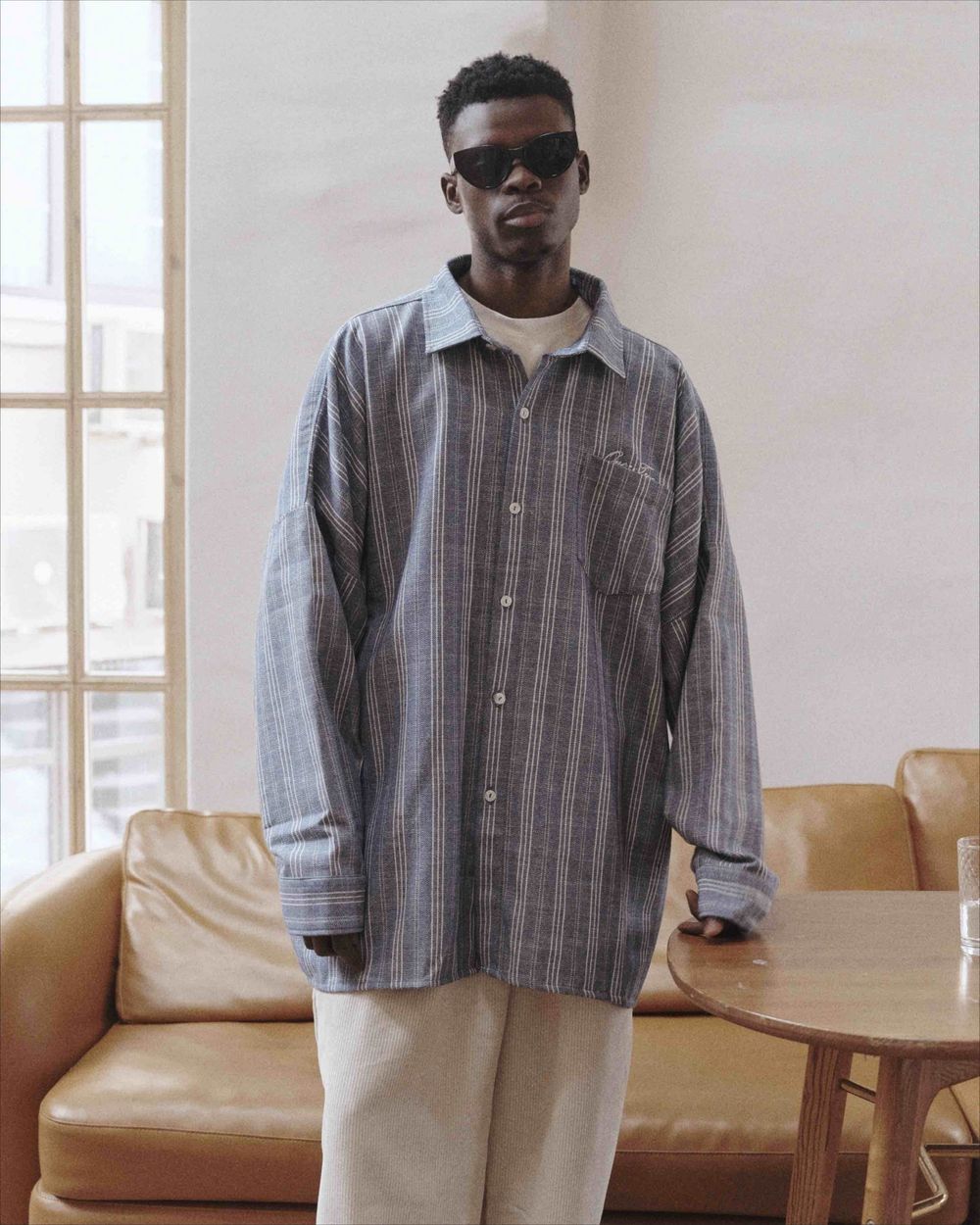 Рубашка One Two Oversized Striped Shirt Blue синяя