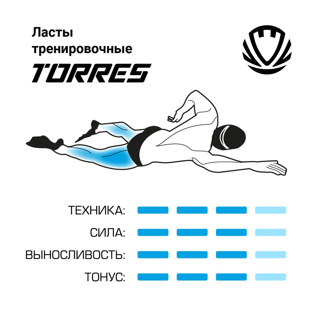 Ласты для бассейна TORRES F01, SWF012404BK, р. EU 36-38 (M), черно-серый