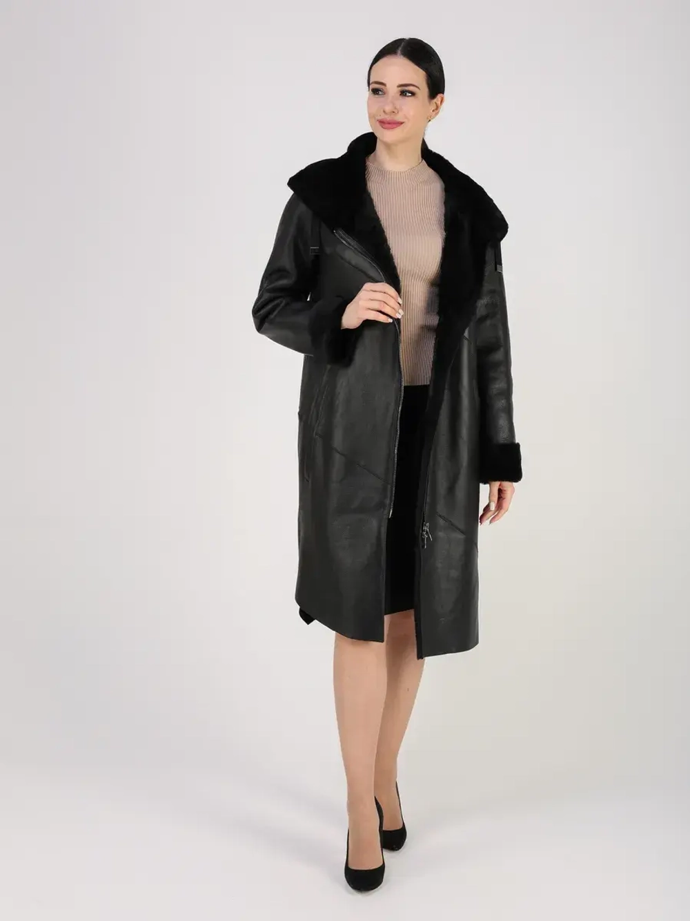 Дубленка зима натуральная удлиненная с капюшоном