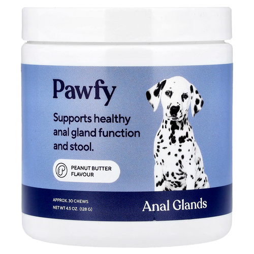 Pawfy, Анальные железы, от 6 месяцев, арахисовая паста, 30 жевательных таблеток, 128 г (4,5 унции)