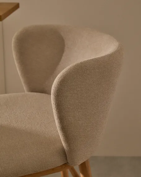 Ciselia Барный стул из бежевой синели и натурального массива ясеня