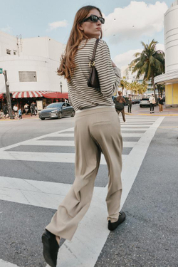 ZARA БРЮКИ С ШИРОКИМИ ШТАНИНАМИ И ДВОЙНЫМ ПОЯСОМ, ПЕСОЧНЫЙ