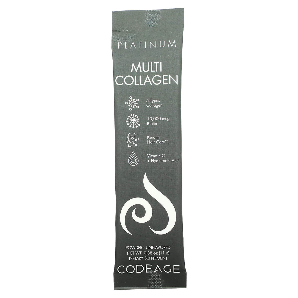Codeage, Platinum, мультиколлагеновые пептиды, без добавок, 30 пакетиков по 11 г (0,38 унции)