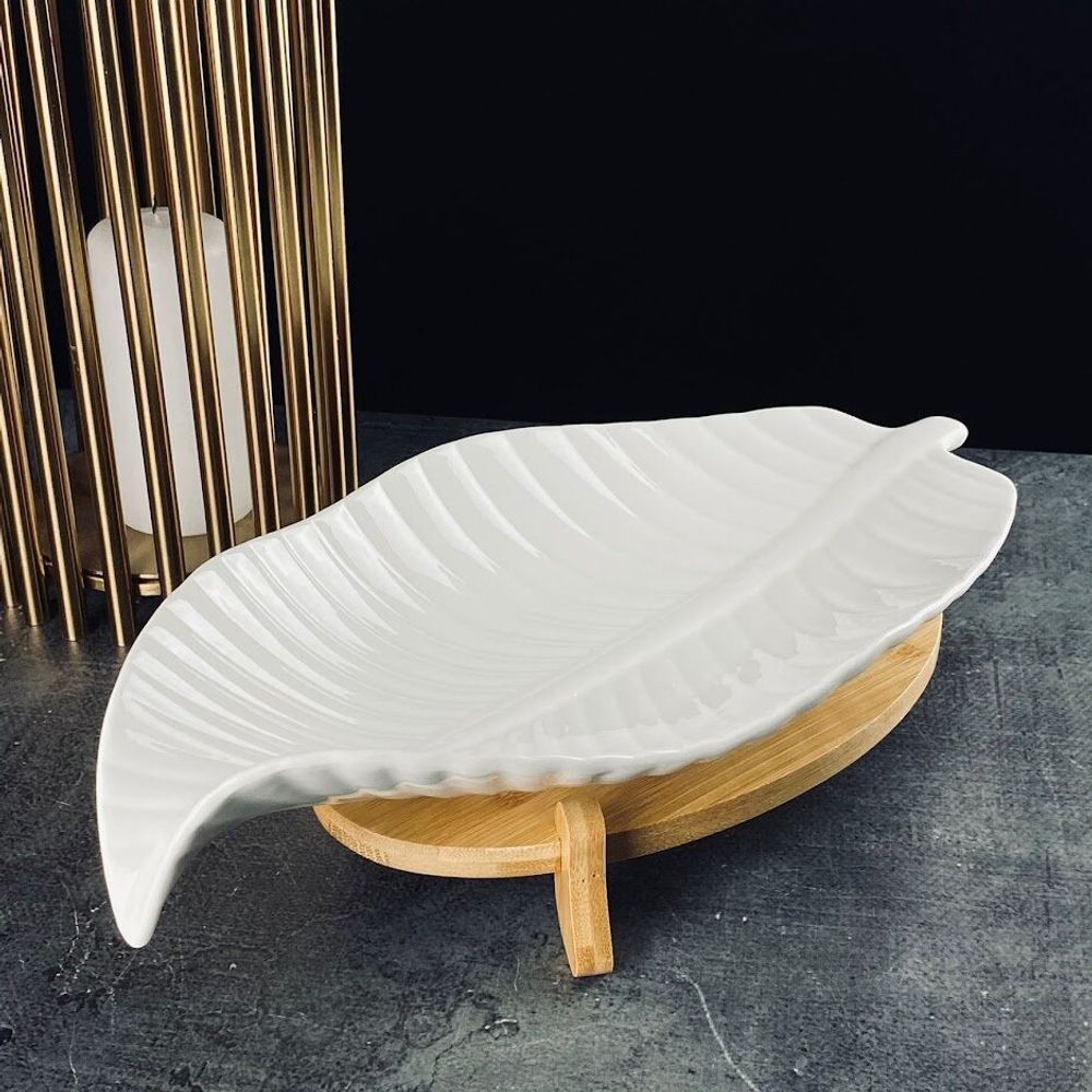 Lenardi 140-106 Блюдо 35,5см на подставке BAMBOO в под.уп.(х16)Фарфор,бамбук