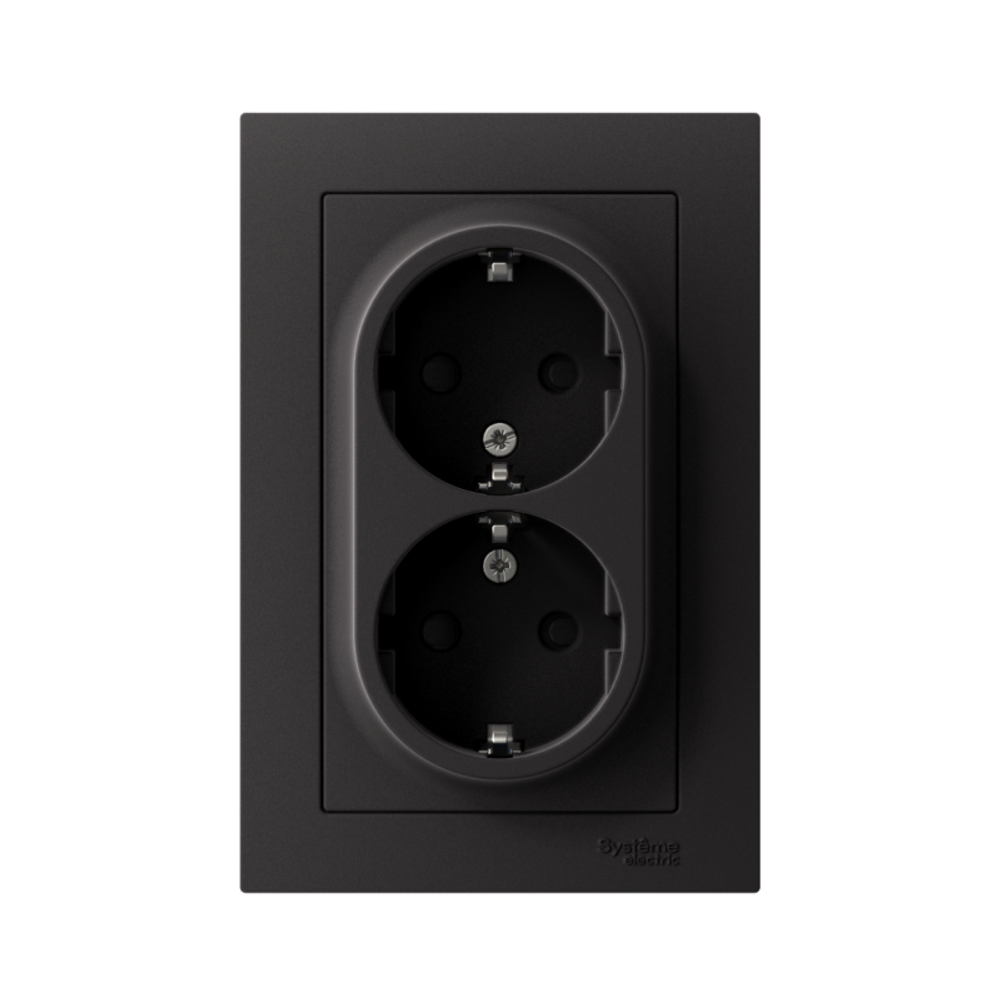 Розетка 2-м СП AtlasDesign 16А IP20 с заземл. защ. шторки в сборе карбон SE ATN001026