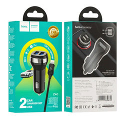 Разделитель автомобильный Hoco Z40 Superior dual port car charger с кабелем Lightning (2USB: 5V &amp; 2.4A) Черный