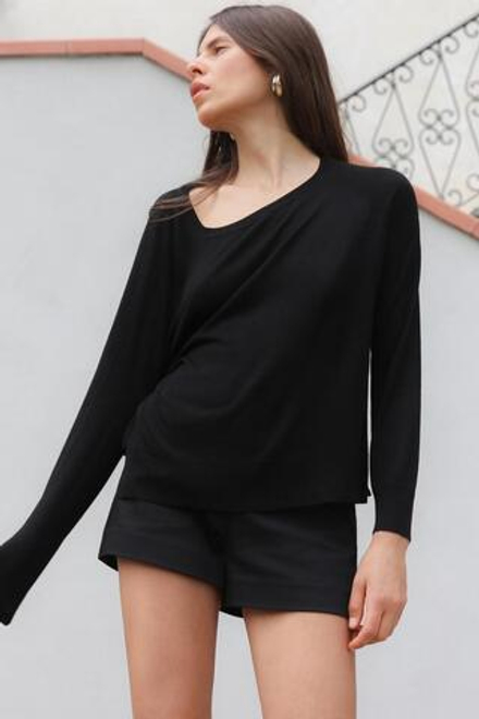 ZARA БАЗОВЫЙ ДЖЕМПЕР ИЗ ТОНКОГО ТРИКОТАЖА, ЧЕРНЫЙ