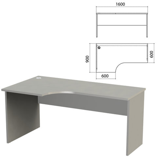 Стол письменный эргономичный "Этюд", 1600х900х750, левый, серый (КОМПЛЕКТ)
