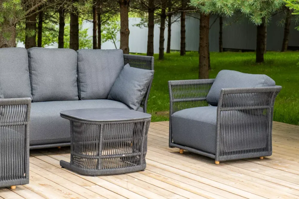 "Лугано" лаунж-зона 5-местная плетеная из роупа (веревки), каркас алюминиевый темно-серый, роуп темно-серый