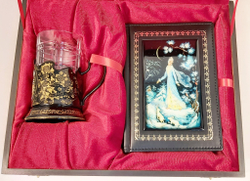 Коллекционный чайный набор с ежедневником "Снегурочка" (Ручная роспись Палех) в фуляре