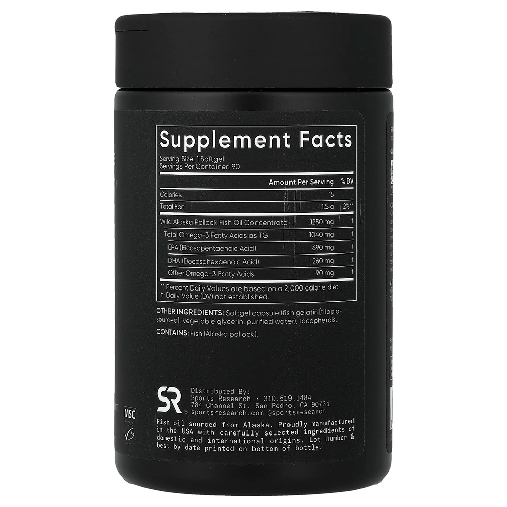 Sports Research, рыбий жир с омега-3, тройная сила, 90 капсул