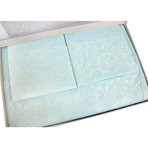 Постельное белье MINOSO бирюза с кружевом TIVOLYO HOME Турция