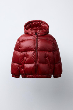 ZARA ВОДО- И ВЕТРОНЕПРОНИЦАЕМЫЙ ПУХОВИК С КАПЮШОНОМ, ТЕМНО-РОЗОВЫЙ