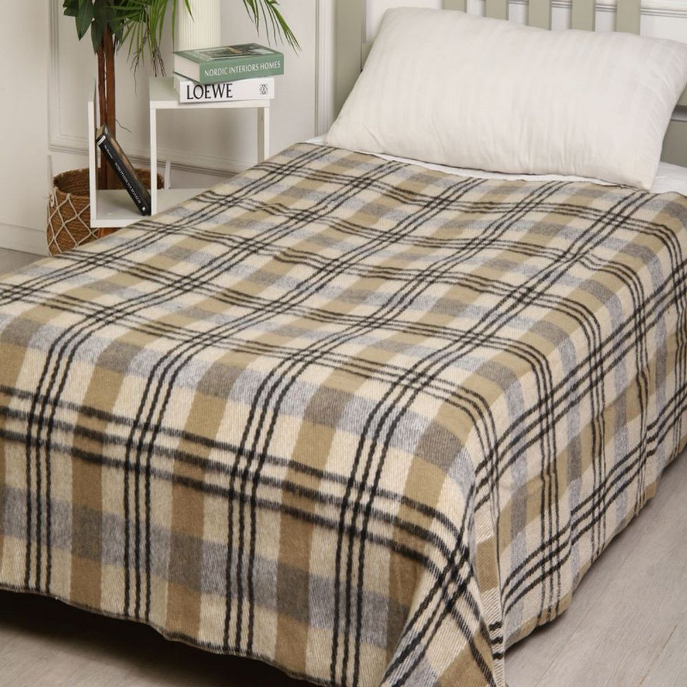 Одеяло полушерстяное "ВВ. БЕЖЕВАЯ КЛЕТКА" 30% шерсть, плотность 500 г/м2, Россия.