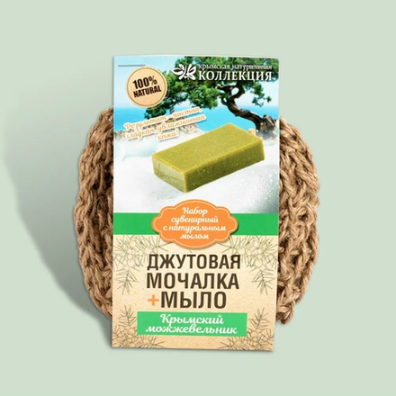 Мочалка джутовая с натуральным мылом 100 г (Можжевельник), ТМ КРЫМСКАЯ НАТУРАЛЬНАЯ КОЛЛЕКЦИЯ