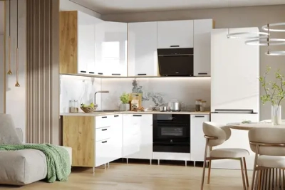 Кухня угловая Рио NEW №2 1.6 х 2.0 м белый глянец