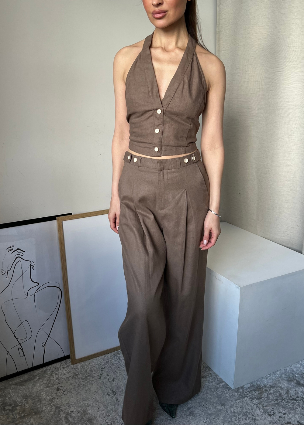 Льняные брюки Zara, S