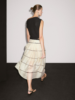 Massimo Dutti Юбка миди из струящейся ткани в полоску, кремовый