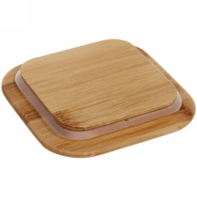 Контейнер стеклянный 300мл «Хай-Тек» квадратный с бамбуковой крышкой