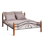 Кровать AT-803 дерево гевея/металл, 160х200см, красный дуб/черный