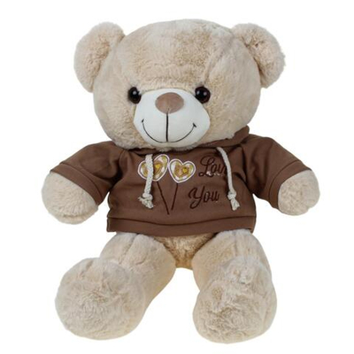 Медведь в кофте с капюшоном и 2-мя вышитыми шариками на кофте мал. 23x35x30см. (Hand)