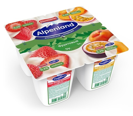 Йогуртный продукт Альпенленд 0,3% клубника/персик/маракуйя Эрманн 95 гр