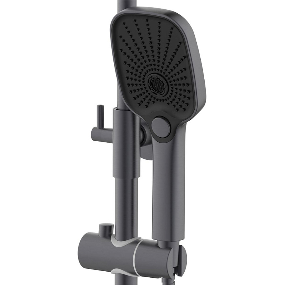 Душевая система Azario Conda с квадратным тропическим душем, керамический картридж, шланг 150 см, графит (AZ-K2311GR)