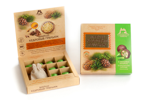 Мягкий кедровый грильяж с Шишкой и травяным чаем / коробка / 120 гр / ТМ Территория Тайги